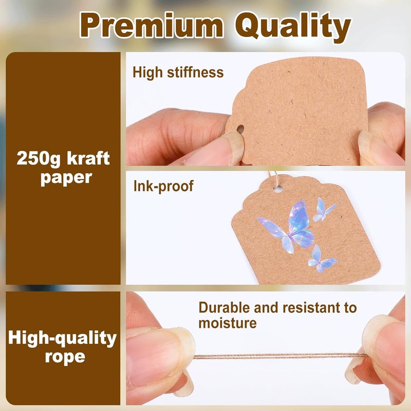 Actmuen 500 PCS Price Tags with String Attached - 1.37x1.77 inch Kraft Paper Hang Tags for Pricing,Brown Labels for Bags Clothes,Yard/Garage Sale Tag with String - Image 3